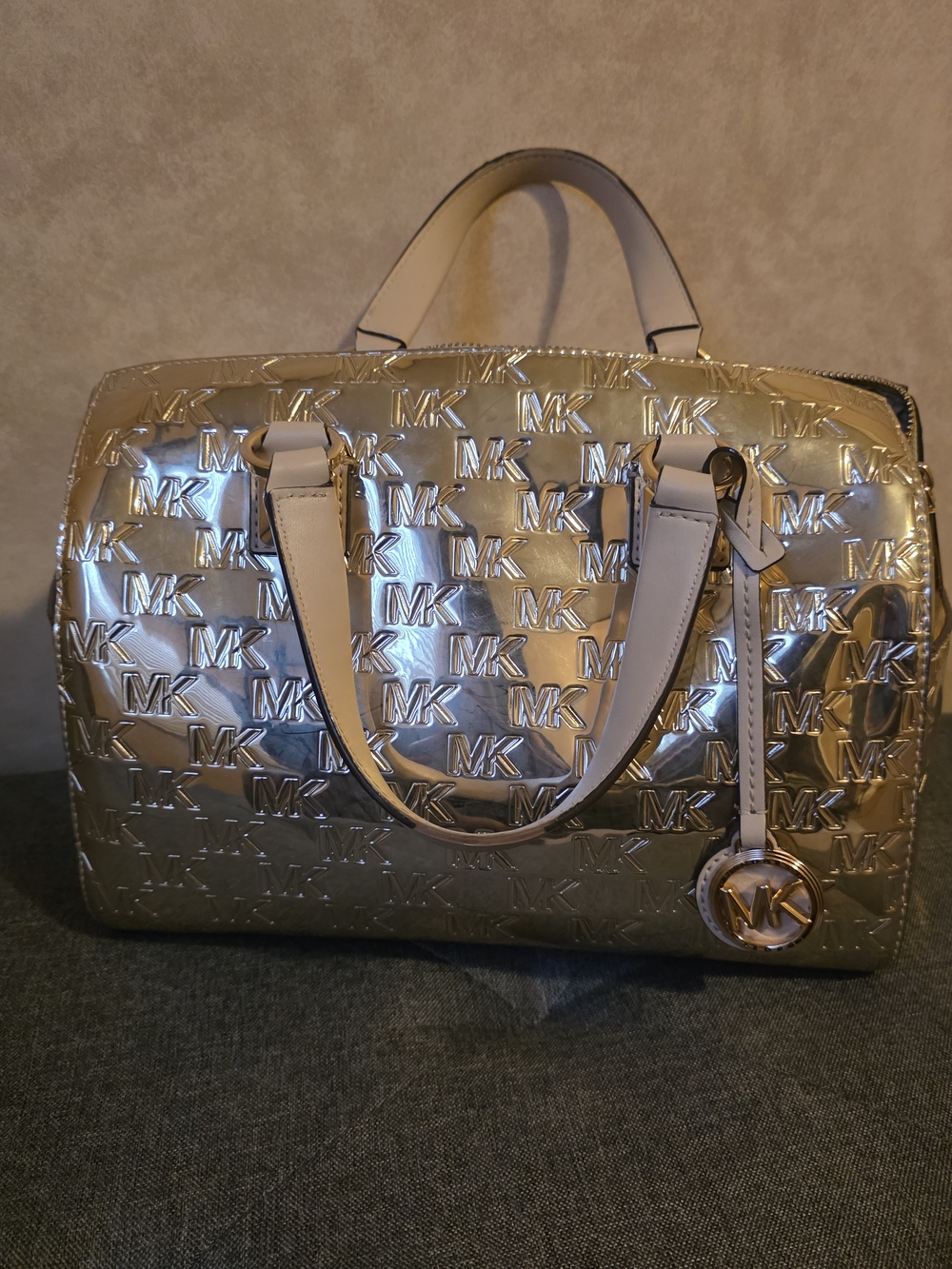 Michael Kors Gold Metallic MK-Logo Satchel